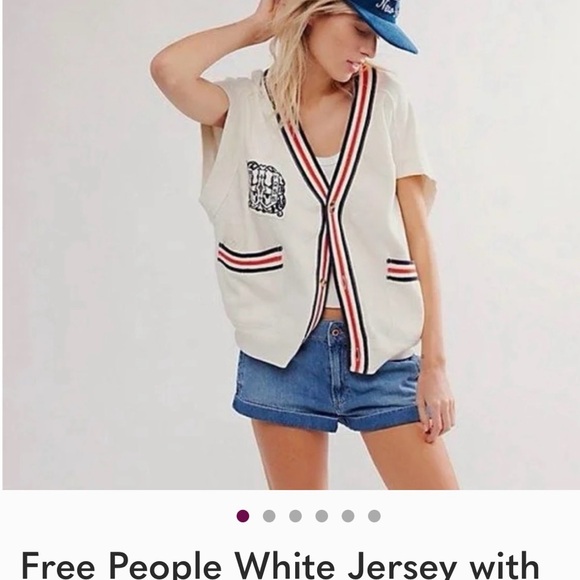 Free People Cream Vest with Red and Black Stripes
